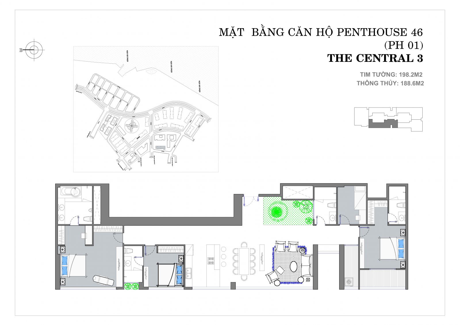 Penhouse 1 - 3 phòng ngủ - 188.6 m²