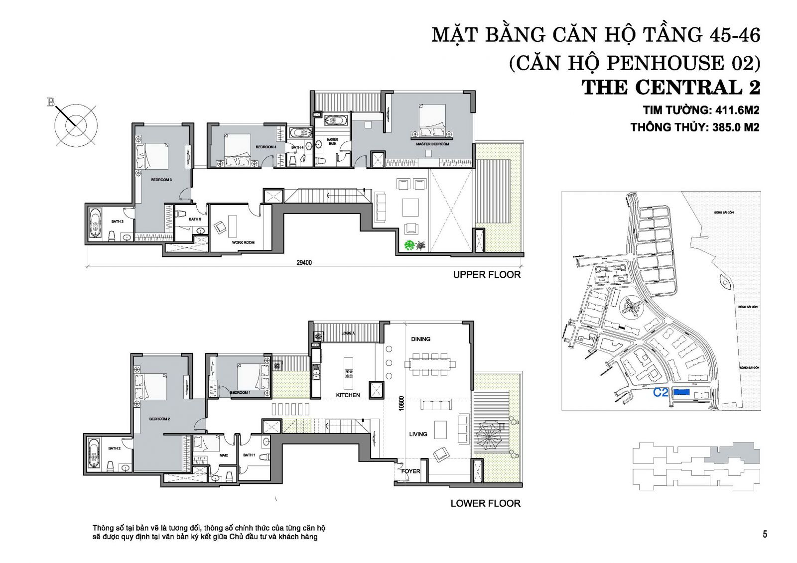 Penhouse 2 - 5 phòng ngủ - 385 m²