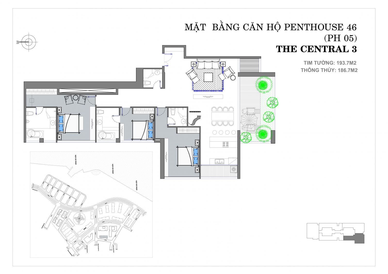 Penhouse 5 - 3 phòng ngủ - 186.7 m²