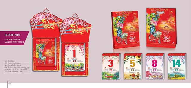 Mẫu lịch bloc chủ đề làng quê