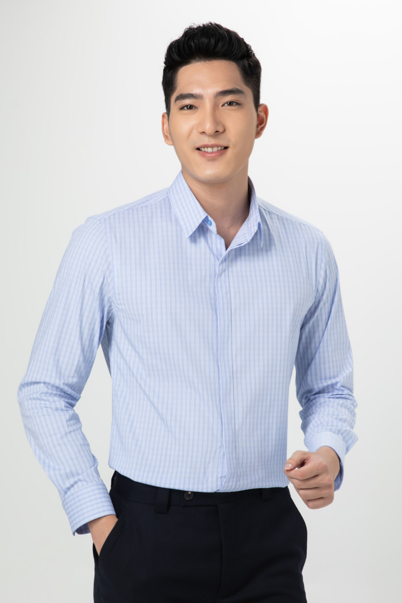 Áo sơ mi nam REGULAR FIT - Kẻ xanh lơ