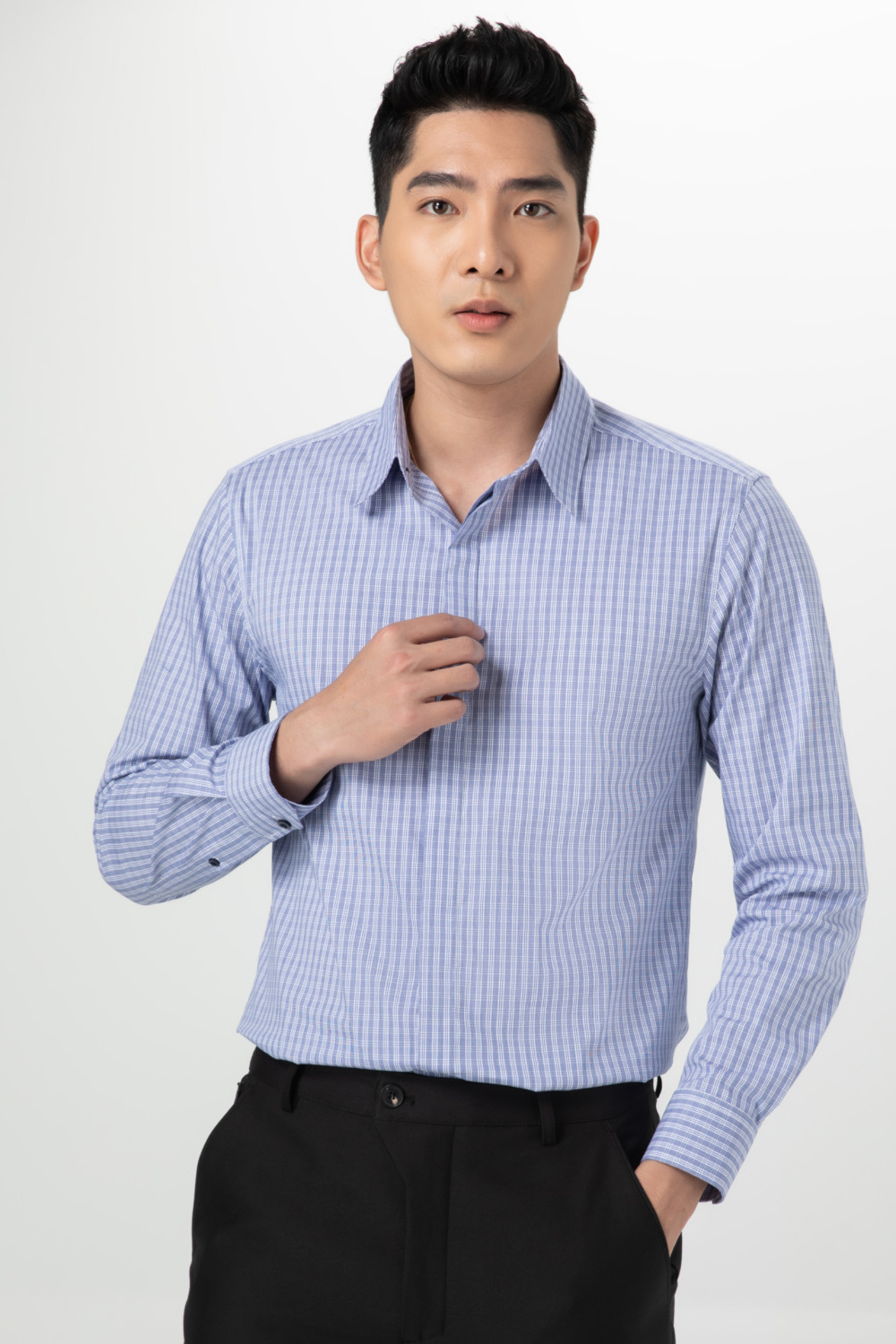 Áo sơ mi nam REGULAR FIT - Kẻ xanh dương đậm
