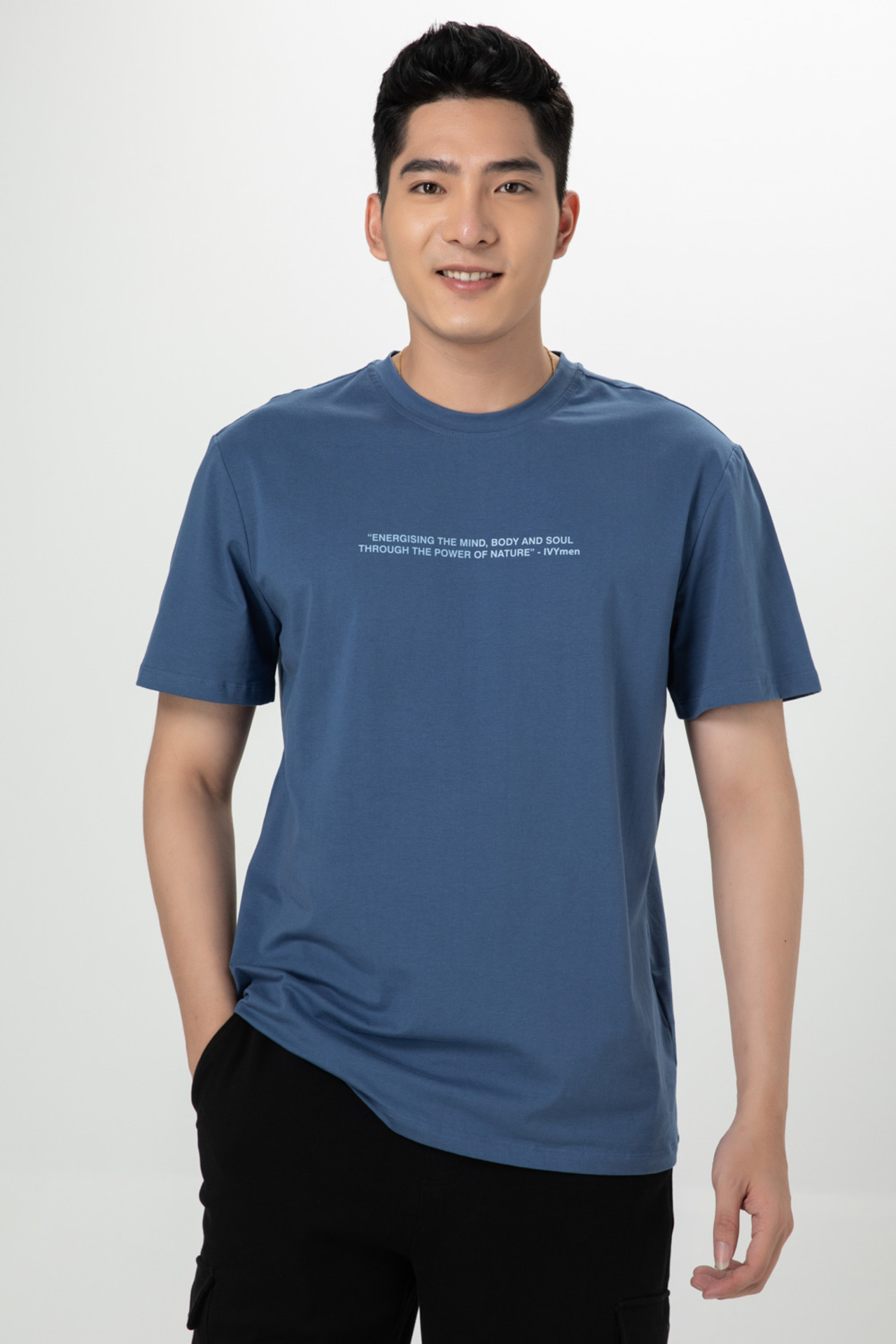 Áo Thun In Quote Xanh Cổ Vịt Nhạt