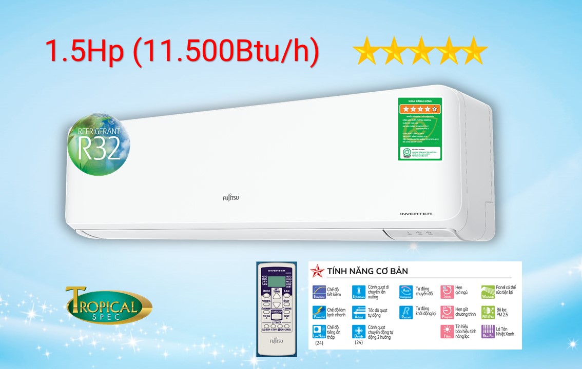 LOẠI TREO TƯỜNG 1.5HP - 1 Chiều lạnh, gas R32
