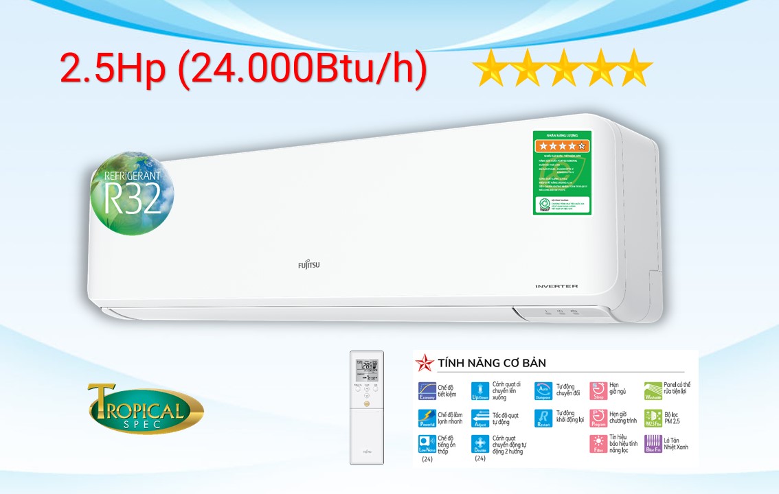 LOẠI TREO TƯỜNG 2.5HP - 1 Chiều lạnh, gas R32