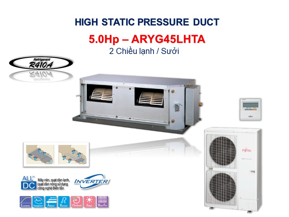 DÀN LẠNH ÂM TRẦN NỐI ỐNG GIÓ ÁP SUẤT TĨNH CAO | ARYG45LHTA (42.700Btu/h) R410A