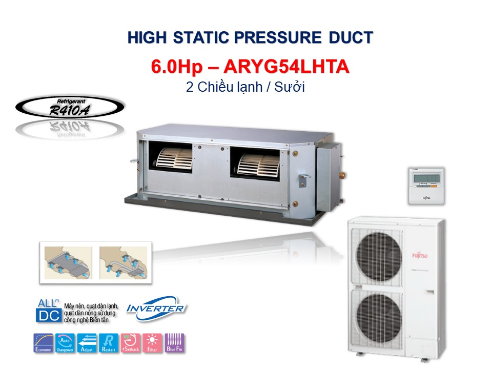 DÀN LẠNH ÂM TRẦN NỐI ỐNG GIÓ ÁP SUẤT TĨNH CAO | ARYG54LHTA (45.700Btu/h) R410A