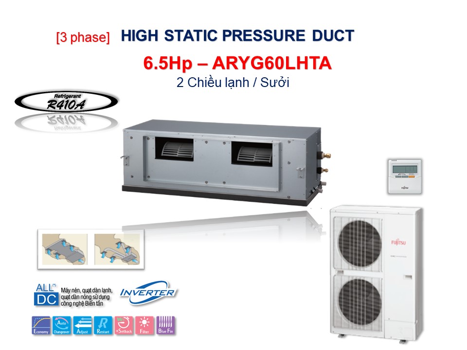 [3 PHASE] DÀN LẠNH ÂM TRẦN NỐI ỐNG GIÓ ÁP SUẤT TĨNH CAO | ARYG60LHTA (51.200Btu/h) R410A