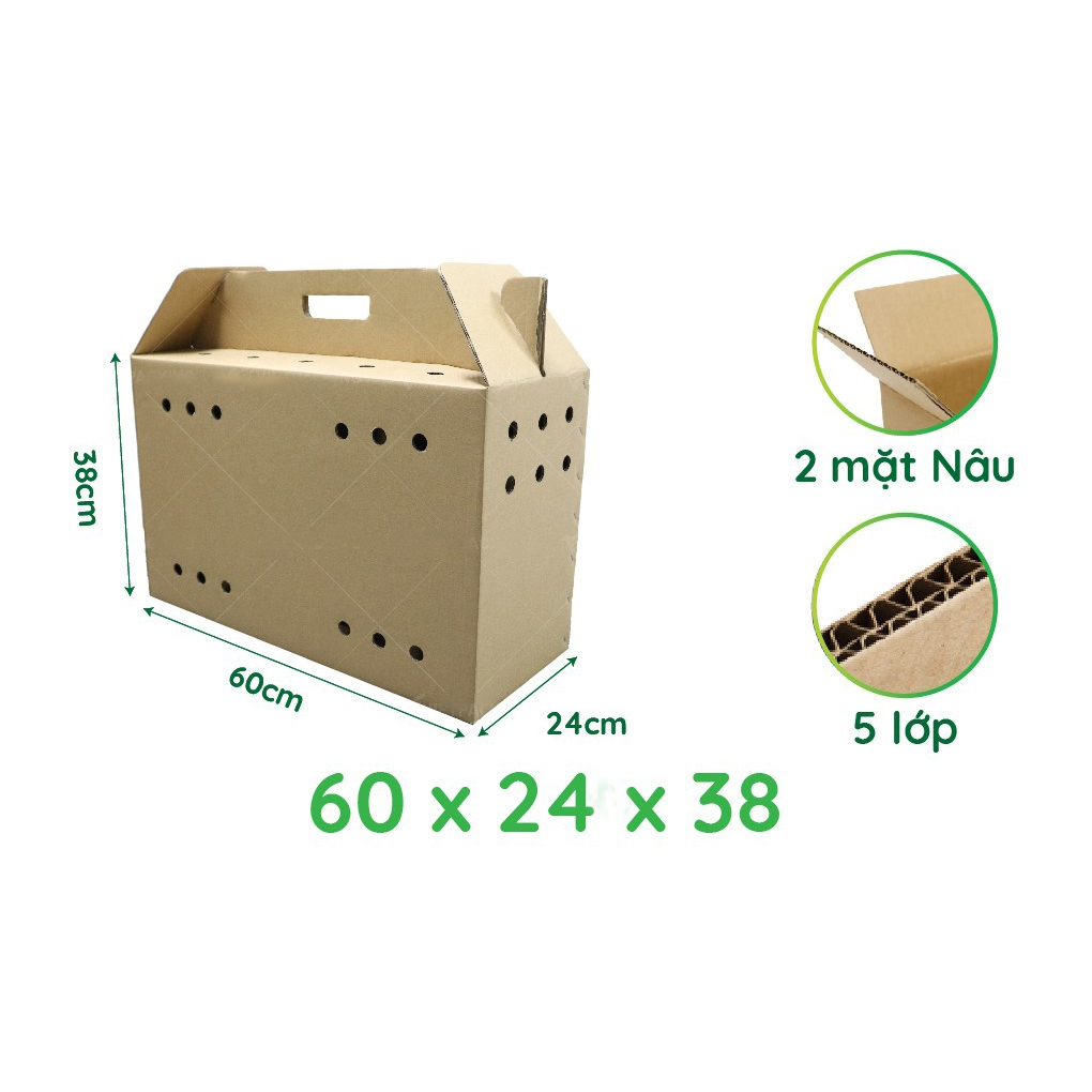 5 thùng carton có quai trơn 60 x24 x38 cm không in đựng gà, thú cưng, đựng trái cây 