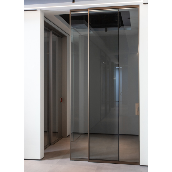 Bộ cửa lùa nhôm Slim cover 2 cánh lùa qua lại