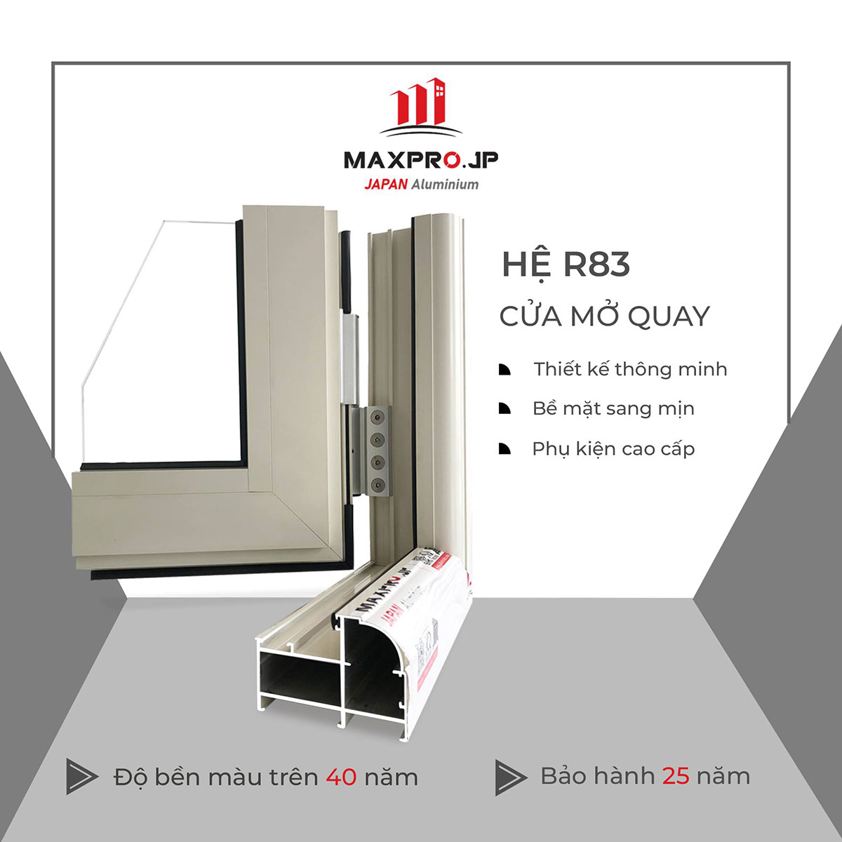 Cửa đi mở quay Nhôm Maxpro Nhật Hệ 83