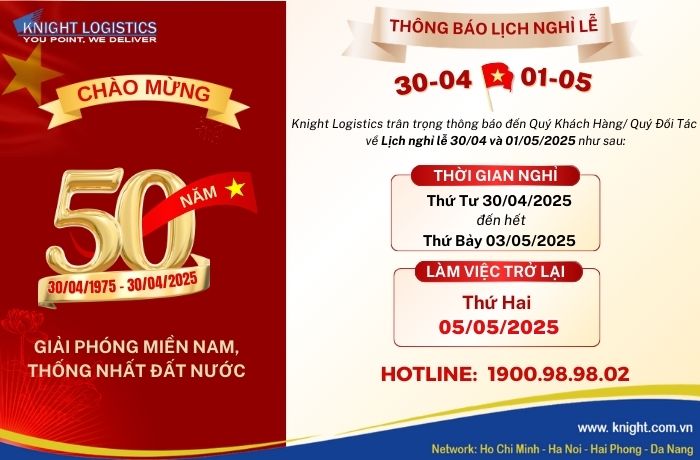 THÔNG BÁO LỊCH NGHỈ LỄ 30/4 - 1/5 NĂM 2025