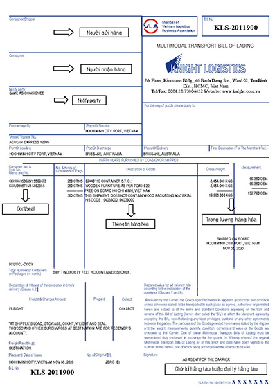 Mẫu nội dung bill of lading