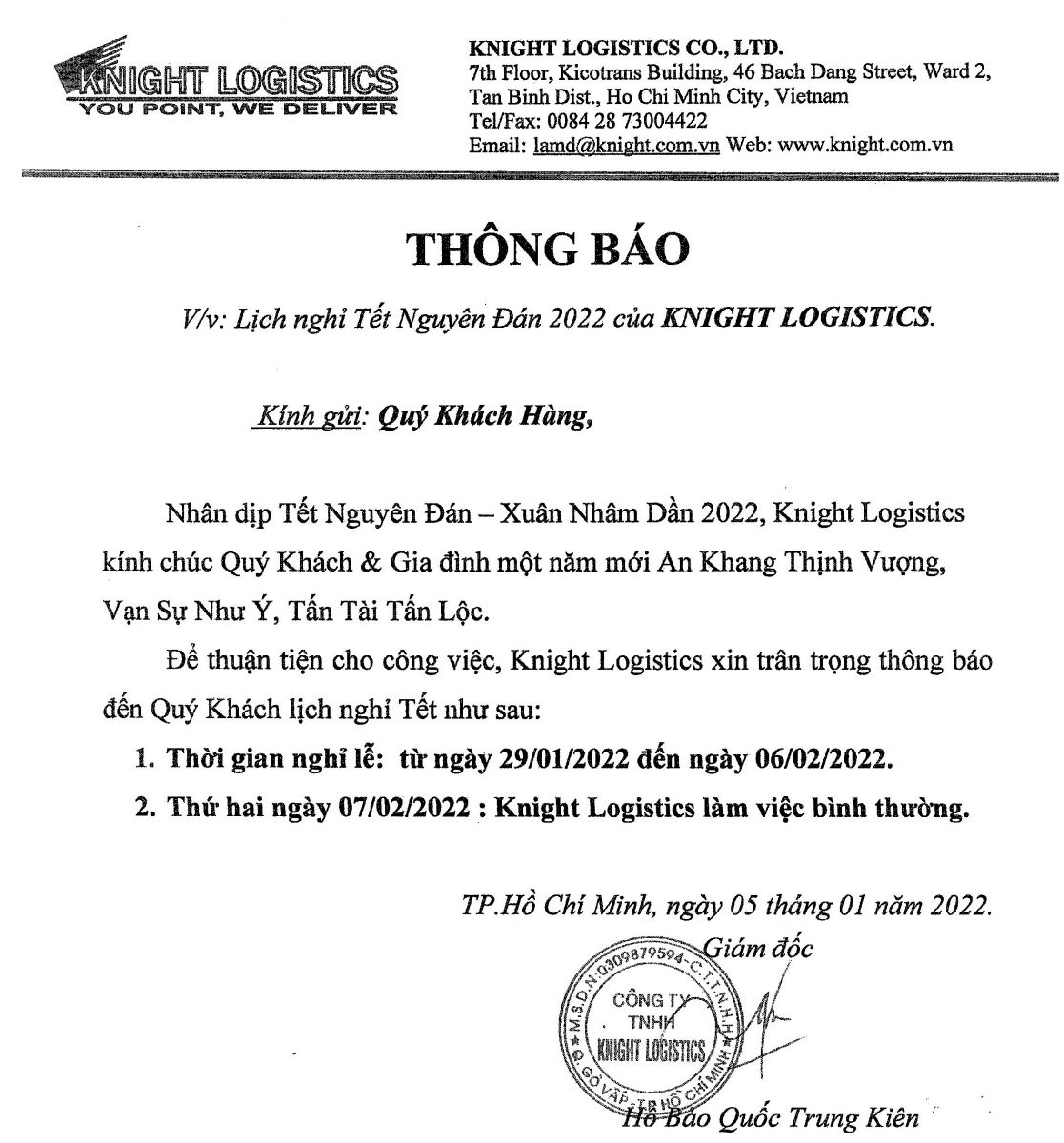 Thông báo nghỉ Tết Nguyên Đán - Xuân Nhâm Dần 2022