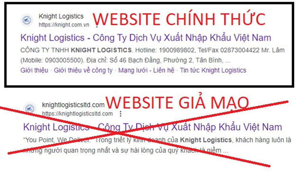 THÔNG BÁO V/V GIẢ MẠO WEBSITE KNIGHT LOGISTICS