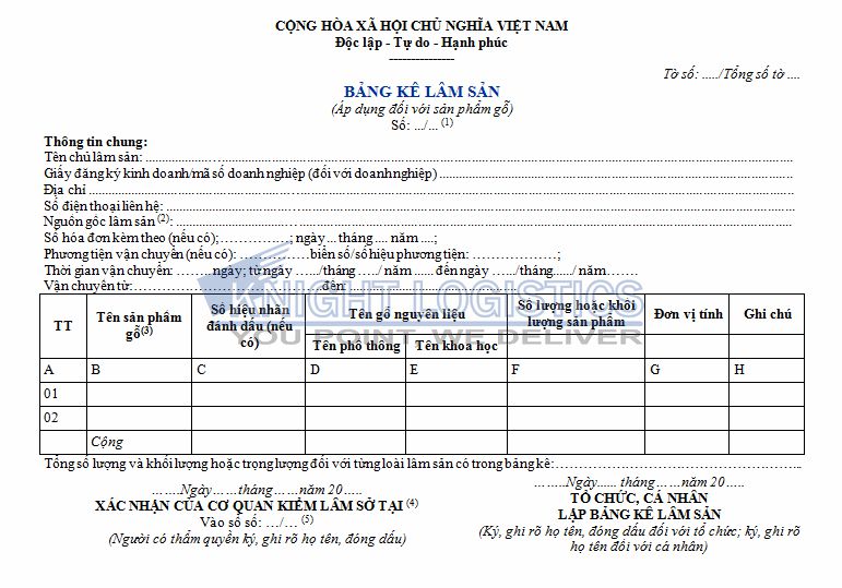 Form mẫu Bản kê lâm sản