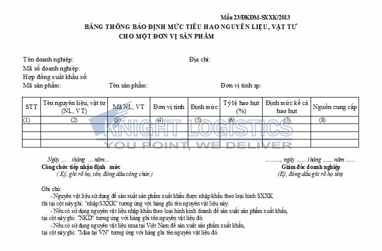 Form mẫu Biên bản định mức tiêu hao nguyên vật liệu
