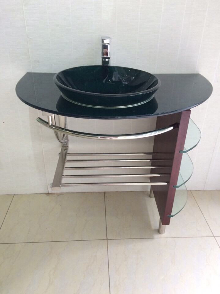 Lavabo làm bằng kính in hoa văn 01