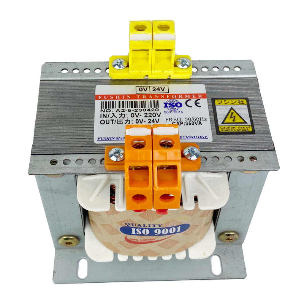 Biến áp cách ly vào 380V 2 pha ra 24V 350VA Fushin