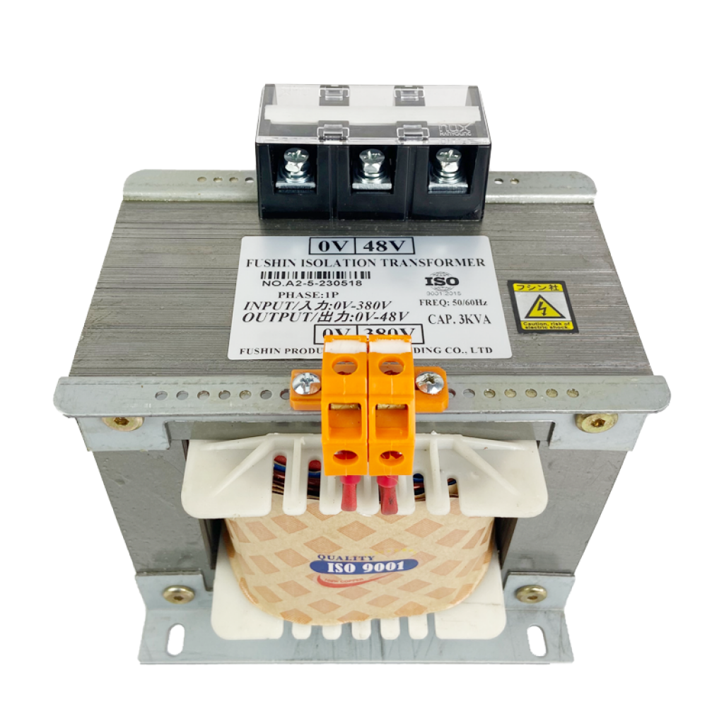 Biến áp cách ly vào 2 pha 380V ra 48V 3KVA Fushin