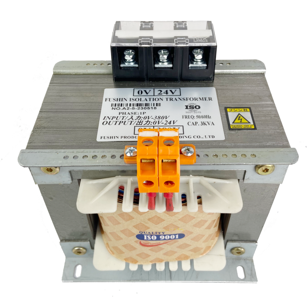 Biến áp cách ly vào 380V 2 pha ra 24V 3KVA Fushin