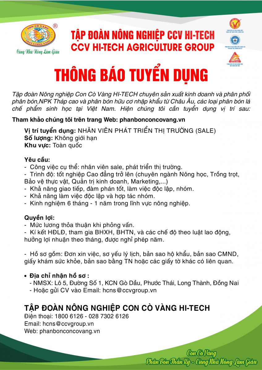 NHÂN VIÊN SALE THỊ TRƯỜNG ( CÁC TỈNH THÀNH)