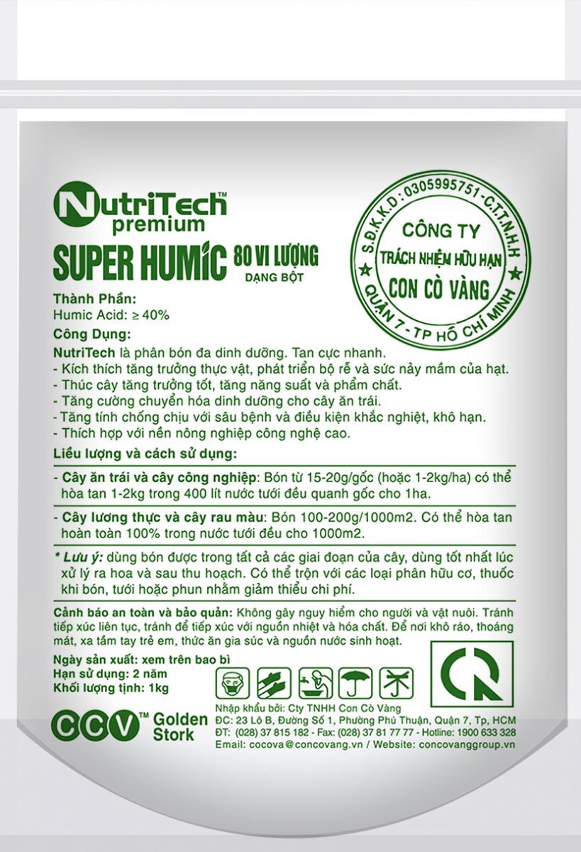 SUPER HUMIC NutriTech  - phân bón lá hữu cơ sinh học dạng bột cao cấp