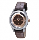 Crystal-Embellished Watch with Brown Croco-Embossed Strap