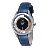 Crystal-Embellished Watch with Blue Croco-Embossed Strap