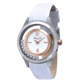 Crystal-Embellished Watch with White Croco-Embossed Strap