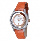 Crystal-Embellished Watch with Orange Croco-Embossed Strap