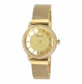 Yellow Gold Watch with Crystal Bezel and Mesh Strap