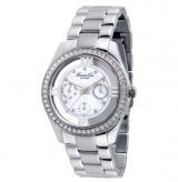 Stainless Steel Round Watch with Crystal Bezel and Mother-Of-Pearl Dial