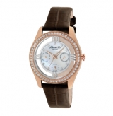 Rose Gold Watch with Crystal Bezel and Brown Croco-Leather Strap