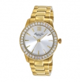 Yellow Gold Watch with Crystal Bezel and Silver Dial