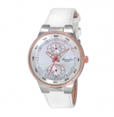 Stainless Steel Watch with White Leather Strap