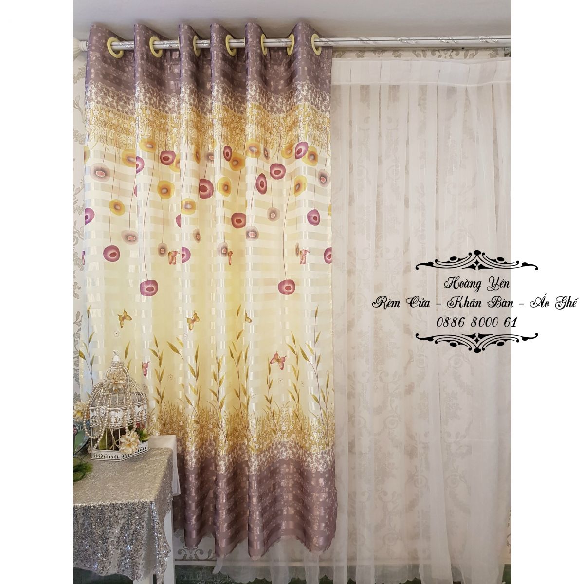 Rèm Cửa Sổ may sẵn - Một Tấm 190x200 cm - Khoen Lỗ Cao Cấp R6-14 - Hình đồng cỏ