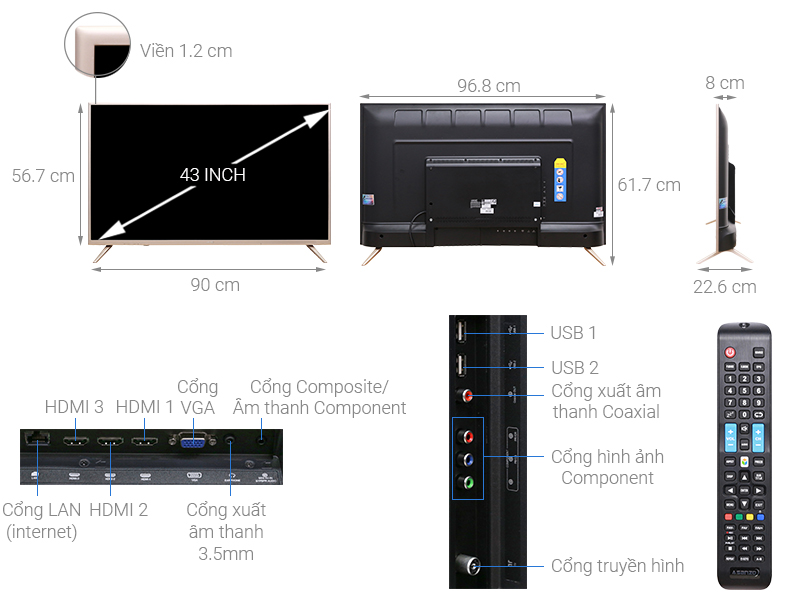 Thông số kỹ thuật Smart Tivi Asanzo 43 inch 43AS550