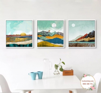 Bộ 3 tranh canvas sơn dầu Phong cảnh thiên nhiên