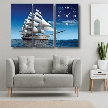 Tranh Gỗ Đồng Hồ Thuận Buồm Xuôi Gió - 3 Tấm 30x60x3