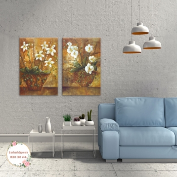 Bộ 2 tranh canvas sơn dầu Hoa lan trắng