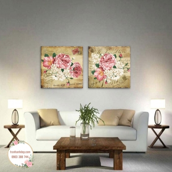 Bộ 2 tranh canvas sơn dầu Hoa hồng