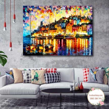Tranh đơn canvas sơn dầu Đèn hoa phố Hội