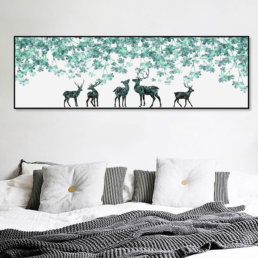 Tranh đơn canvas Bầy hươu dưới tán lá xanh