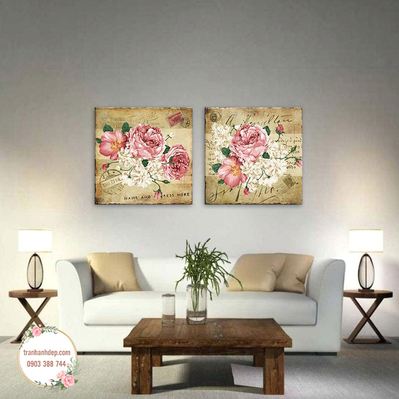 Bộ 2 tranh canvas sơn dầu Hoa hồng