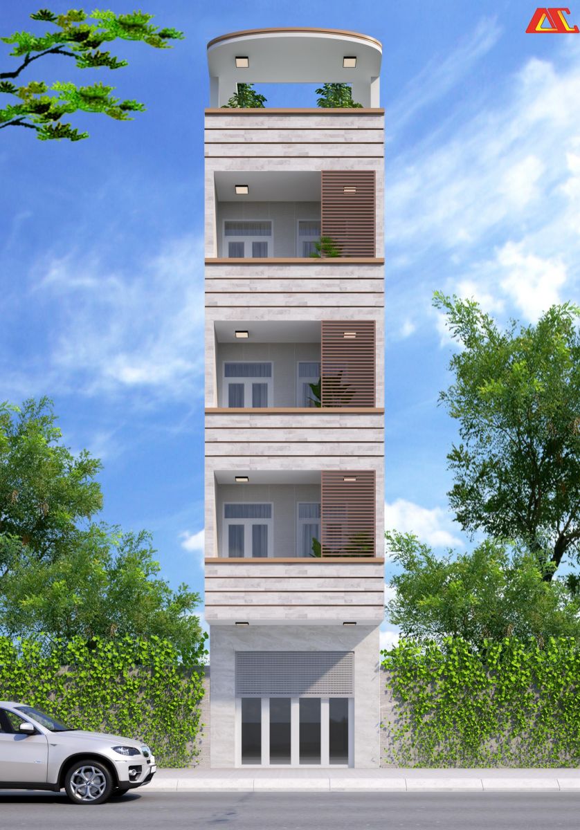 Mẫu nhà phố mặt tiền 4m sử dụng gạch trang trí mặt tiền