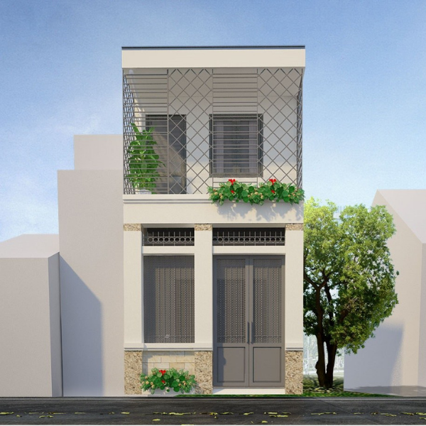 Mẫu nhà ống 2 tầng đẹp, đơn giản, thoáng mát