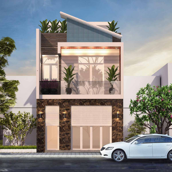 Mẫu nhà ống 2 tầng lệch đẹp phù hợp với diện tích đất nhỏ, hẹp về bề ngang nhưng có chiều sâu dài