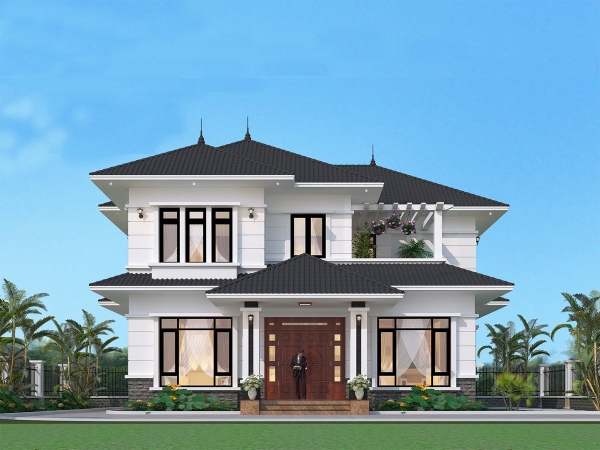 Mẫu nhà mái Thái đơn giản, thanh lịch với thiết kế vuông vức, đối xứng hoàn hảo