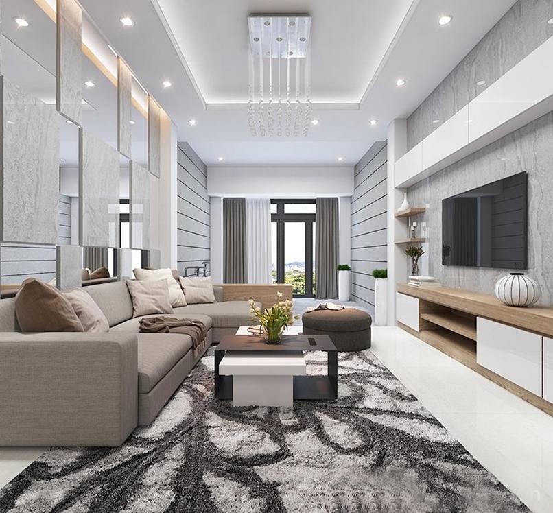 Thi công phòng khách nhà ống 5m hiện đại